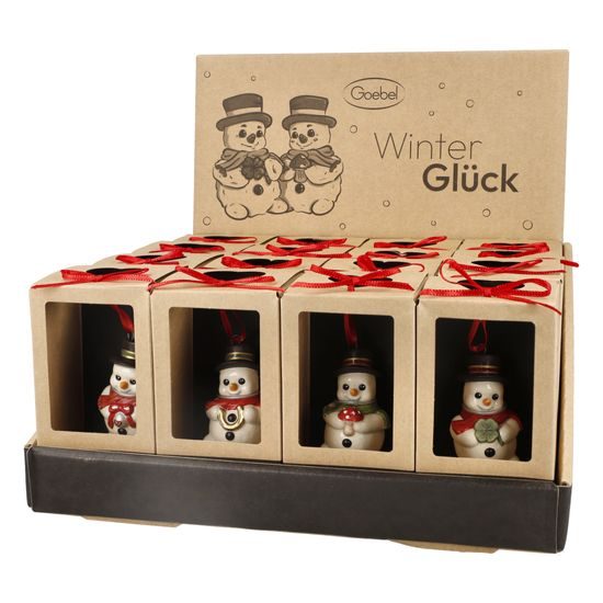 Sněhuláček pro štěstí závěsný 5 cm, kamenina, Goebel