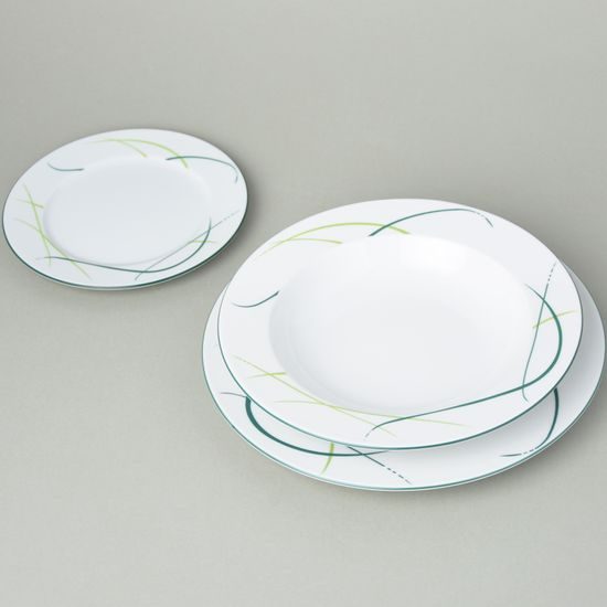 Plate set for 6 persons, Thun 1794 Carlsbad porcelain, OPAL grass