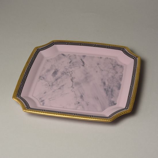 Tácek obdélník./talíř dezertní 19 cm Empír I. 513, Růžový porcelán z Chodova