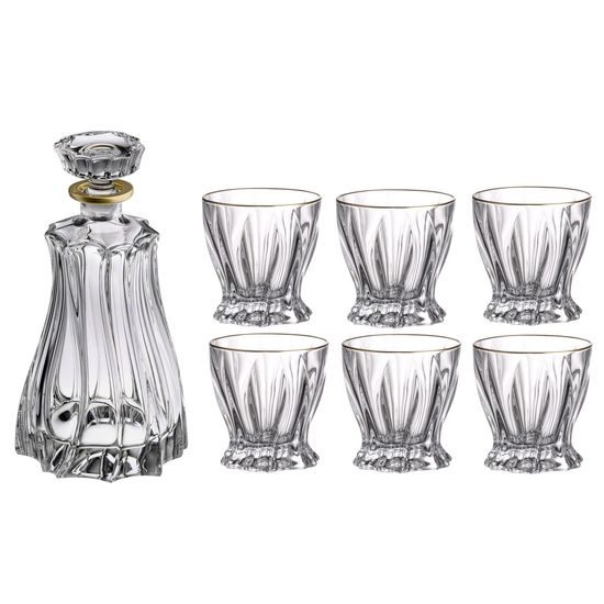 Crystal Whiskey set Plantica 6+1, Golden Rim, Aurum Crystal