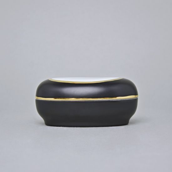 Dóza ovalná 12 x 8 cm, Černý fond + zlato, Porcelán Duchcov