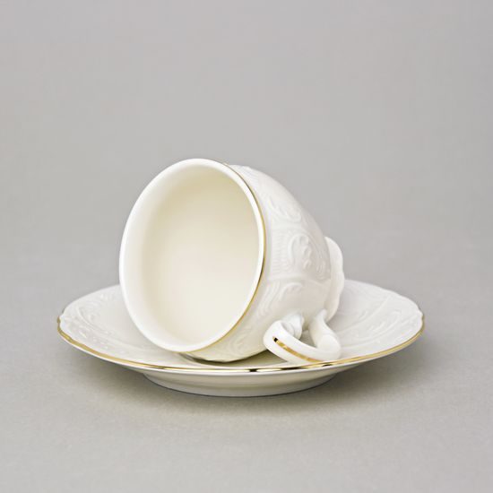 Coffee cup and saucer 150 ml / 14 cm, Thun 1794 Carlsbad porcelain, BERNADOTTE ivory + gold