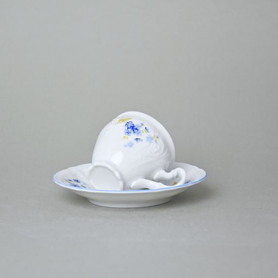 Espresso cup and saucer 75 ml / 12 cm, Thun 1794 Carlsbad porcelain, BERNADOTTE Forget-me-not-flower