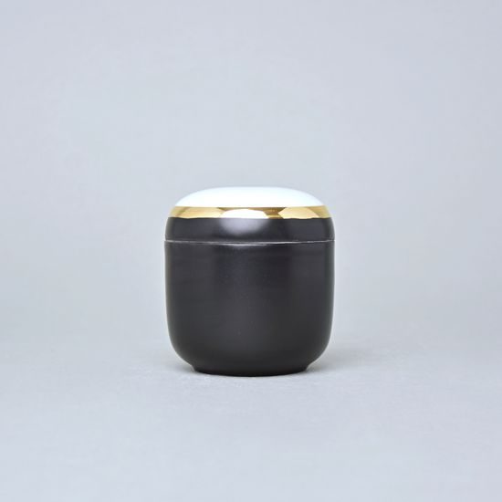 Dózička kulatá se zlatým páskem 7,5 x 7,2 cm, Černý fond + Zlato, Porcelán Duchcov