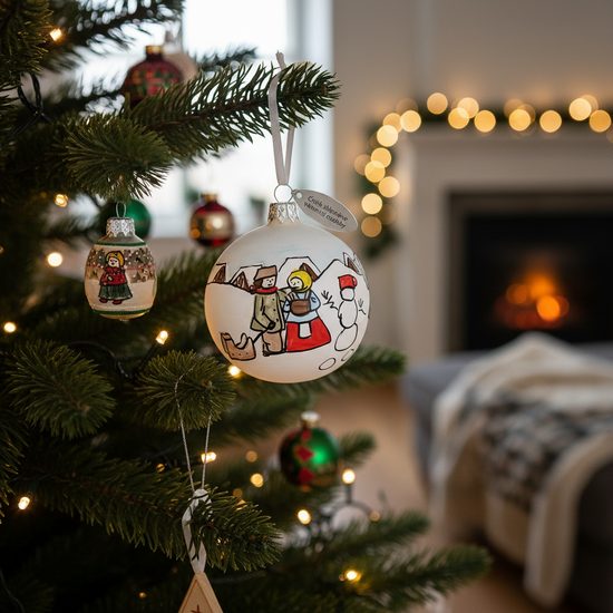 Vánoční skleněná koule na stromeček "Česká zima 1918", dekor č. 6, 7,5 cm, ručně malováno