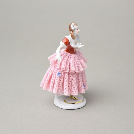 Tanečnice s krajkou 8 x 6 x 12 cm, Kurt Steiner, růžová sukně, Porcelánové figurky Unterweissbacher