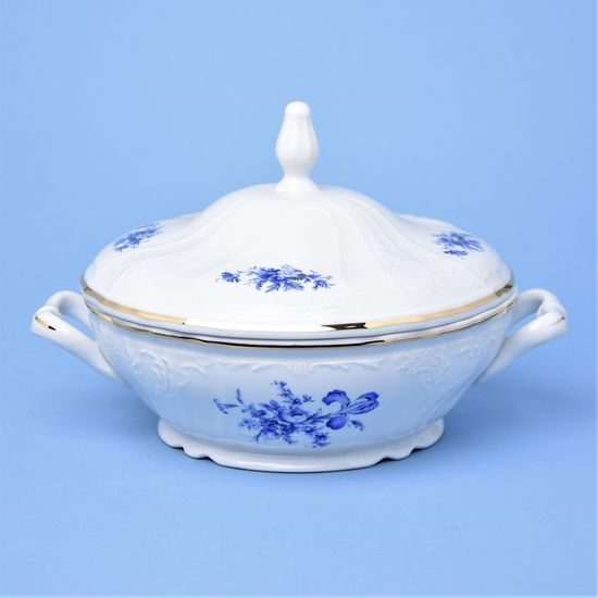 Soup / vegetable tureen 1,5 l, Thun 1794 Carlsbad porcelain, BERNADOTTE blue rose