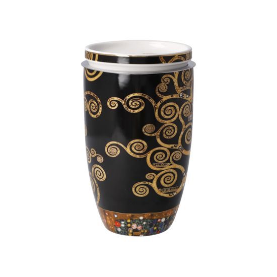 Tea Cup 0,4 l with Lid and Strainer Gustav Klimt - Tree of Life, 11,5 / 8 / 14 cm, Fine Bone China, Goebel