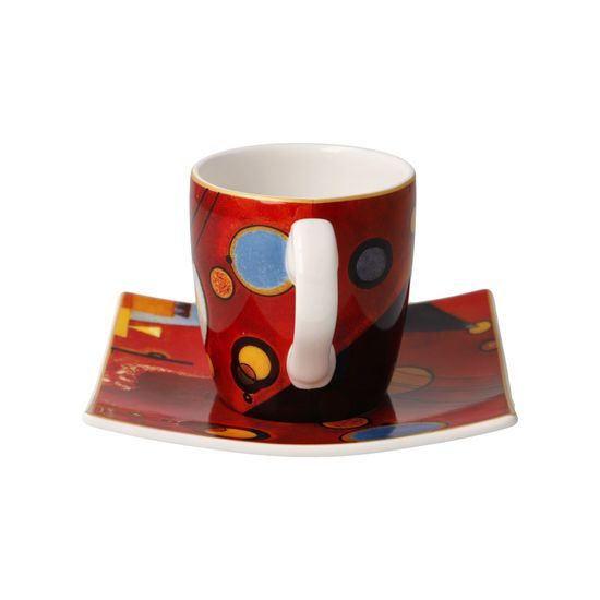 Šálek espresso 100 ml + podšálek 10,5 cm čtvercový, Heavy red, V. Kandinskij, jemný kostní porcelán, Goebel