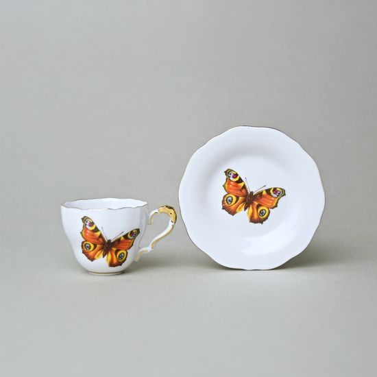 Šálek mini 20 ml na likér + podšálek 7 cm, motýli, porcelán Lindner