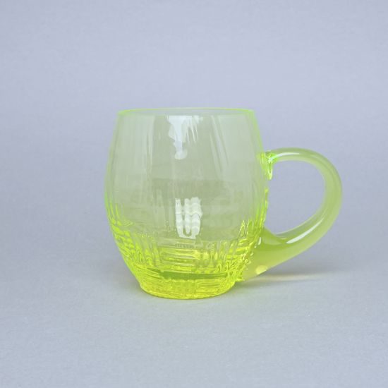 Square Pattern Glass Mug with Handle (uranium Glass), 500 ml, Glassworks Janov