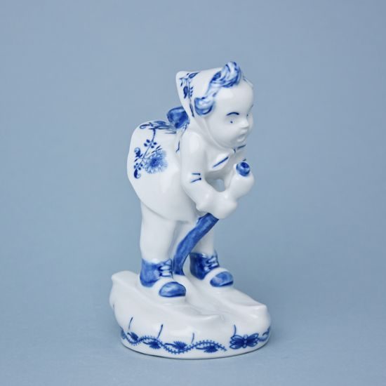 Girl On Ski, 15,5 x 8 x 8 cm, Original Blue Onion Pattern, Dubi