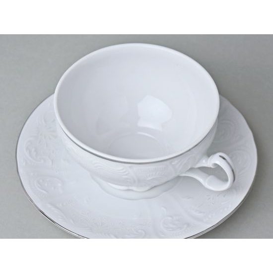 Šálek a podšálek čajový 275 ml / 18 cm, Thun 1794, karlovarský porcelán, BERNADOTTE mráz, platinová linka