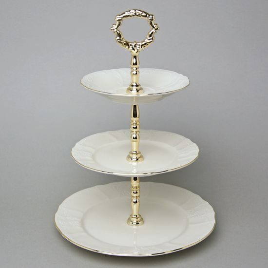 Etažer 3-díl. 34 cm, Thun 1794, karlovarský porcelán, BERNADOTTE ivory + zlato