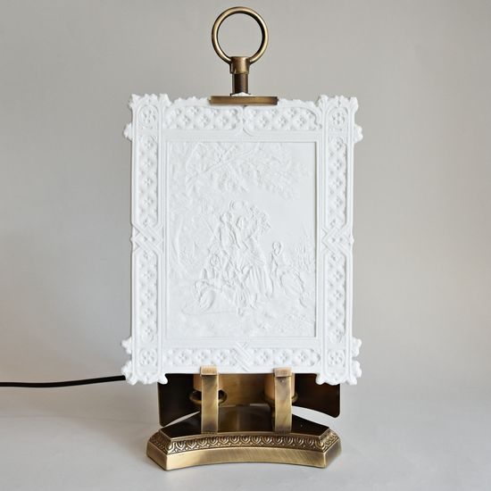 Lampa 42 cm, stínítko - rodina 26 cm, Porcelánové figurky Gläserne Porzellanmanufaktur