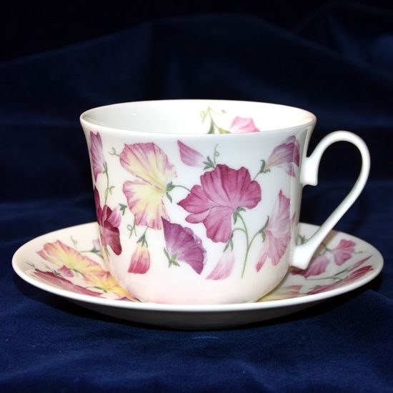 Sweet pea: Cup 420 ml plus saucer breakfast, Roy Kirkham fine bone china