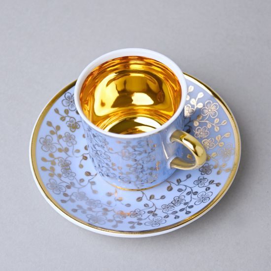 Šálek 100 ml mocca a podšálek 11,5 cm Sabina, vnitřní zlacení, světle modrý, Leander Loučky