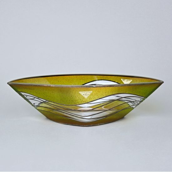 Studio Miracle: Mísa Ledvina zeleno-hnědá, 31 cm, ruční dekorace Vlasta Voborníková