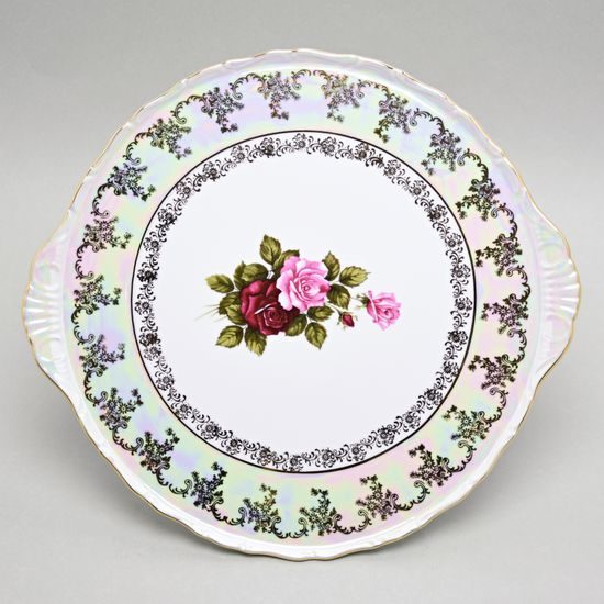 Cake plate 30 cm on stand with porcelain cake shovel, Cecily roses, Frederyka porcelain