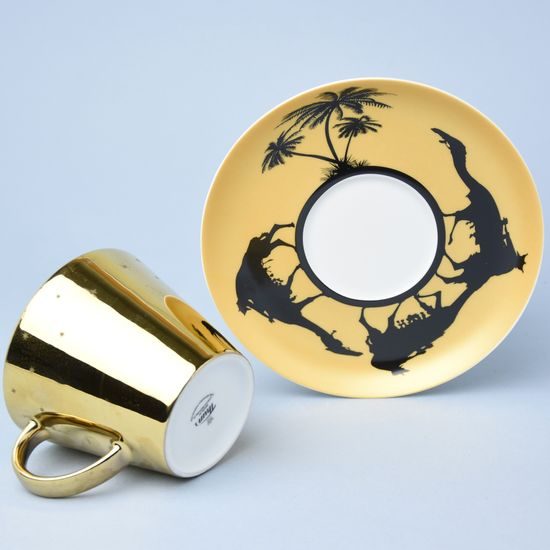 Cup 220 ml and saucer 160 mm, Thun 1794, karlovarský porcelán, TOM gold + black camels and palms