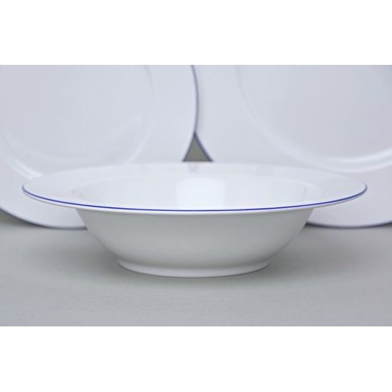 Talířová sada Ella pro 6 osob s objemným hlubokým talířem, Modrý proužek, Thun 1794, karlovarský porcelán
