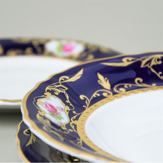 440: Plate set for 6 persons, Sonata, cobalt blue plus rose, Leander 1907