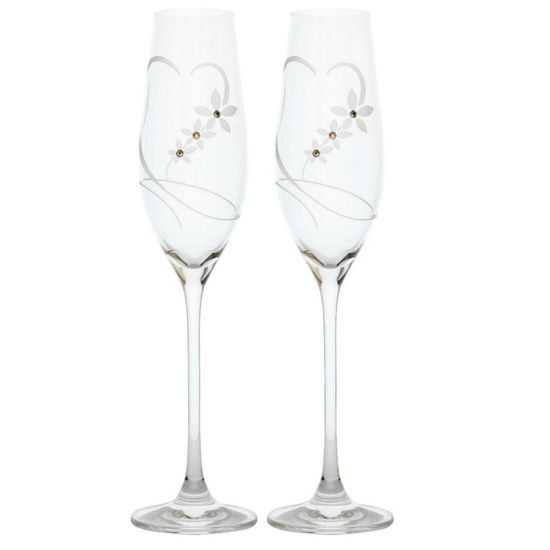 Celebration - Set of 2 Champagne Glasses, Wedding set - heart 210 ml, Crystals Swarovski