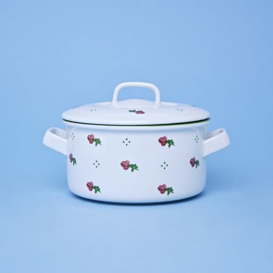 Soup cup / kettle 500 ml with handles and lid, red flowers + green, G. Benedikt 1882