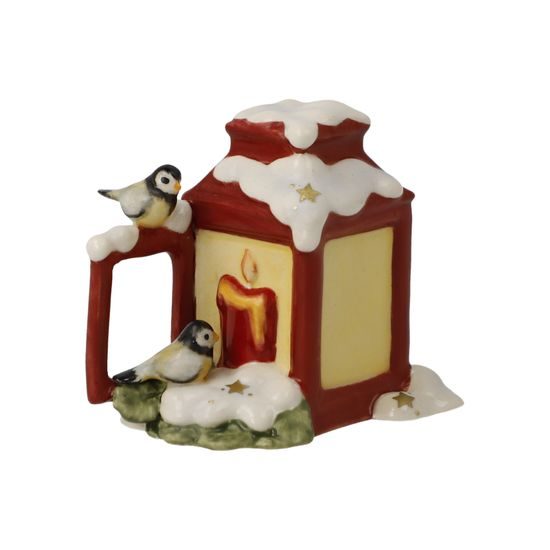 Malinká zasněžená kaplička s dvěma ptáčky 3,5 / 5 / 4,5 cm, kamenina, Goebel