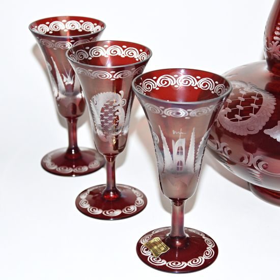 Egermann: Wine or Liqueur Set Red Stain, h: 37 cm, 7 pieces