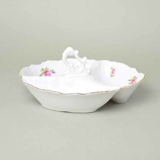 Kabaret malý 23 cm s ouškem, Thun 1794, karlovarský porcelán, BERNADOTTE míšeňská růže