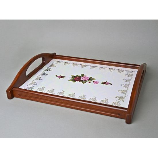 Cooking mat in wooden frame 39 x 29 cm, Cecily roses, Carlsbad porcelain