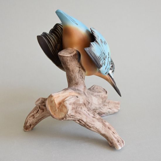 Kingfisher With A Branch, 17 x 18 x 22 cm, Pastel, Porcelain Figures Duchcov