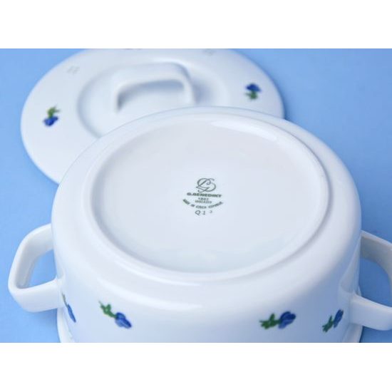 Šálek / kotlík na polévku 500 ml + víčko, modré kvítí + zelená, G. Benedikt 1882