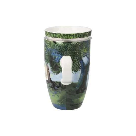 Hrnek 0,45 l se sítkem a víčkem Una passeggiata nel verde, 11,5 / 8 / 14 cm, jemný kostní porcelán, R. Wachtmeister, Kočky Goebel