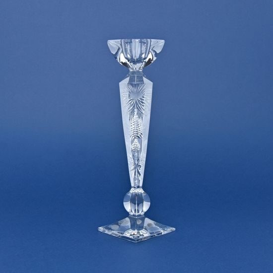 Crystal Hand Cut Candlestick OLYMPIA - Thistle decor, 250 mm, Crystal Bohemia Poděbrady