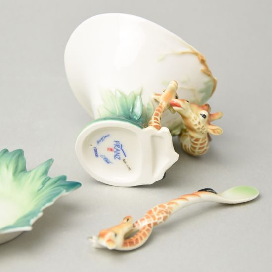 Endless Beauty giraffe design sculptured porcelain cup and saucer and spoon 12,5 x 10 cm, FRANZ Porcelain
