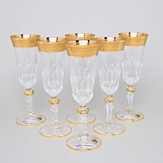 Křišťálové sklenice na sekt Romantic - Laura, 6 ks 150 ml, Zlato, Aleš Zvěřina - AZ Design