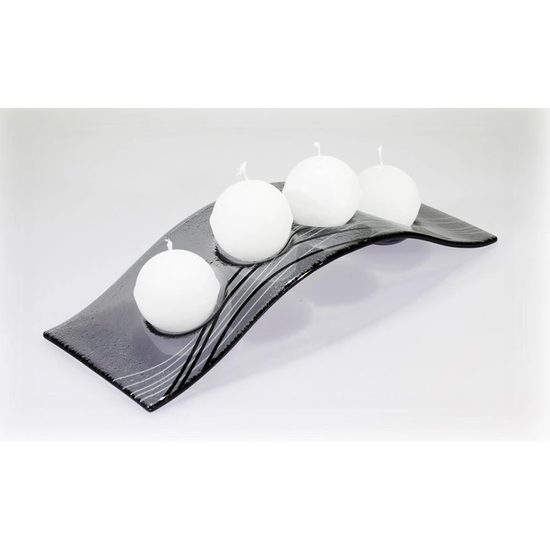 Advent Glass candlestick FLY, gray + dark lines, 38x13 cm, BDK - Glass