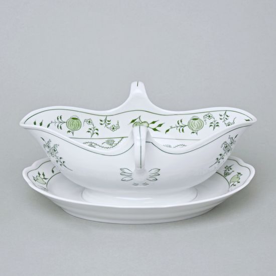 Sauceboat oval with stand 550 ml, Green Onion Pattern, Cesky porcelan a.s.