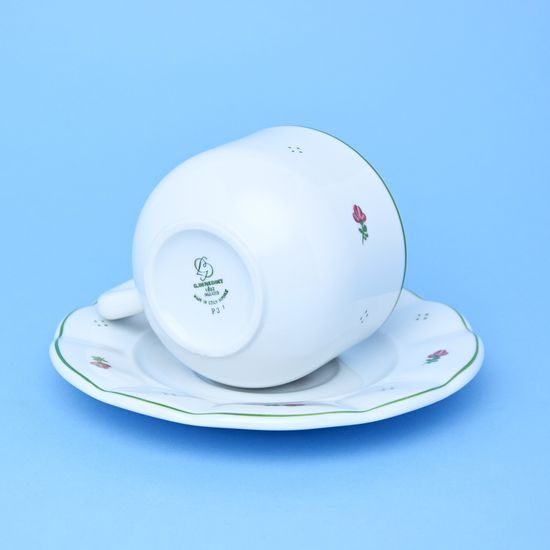 Cup 250 ml + saucer 170 mm, red flower + green, G. Benedikt 1882