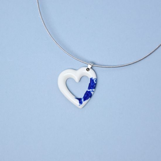 Necklace: Heart Onion Pattern / Flowers (White Heart), Porcelain Jewels Studio Mallys