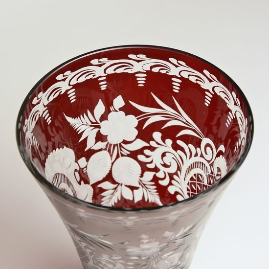 Egermann: Váza červená lazura, 18 cm, ručně zdobená