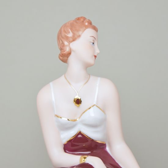 Lady sitting with roses 18 x 23 x 20 cm, Porcelain Figures Duchcov