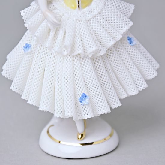 Tanečnice s krajkou (žlutá) 8 x 6 x 12 cm, Kurt Steiner, Porcelánové figurky Unterweissbacher