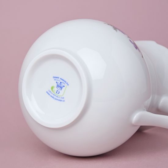 Mlékovka (džbánek) vysoká 850 ml, fialky, Český porcelán a.s.