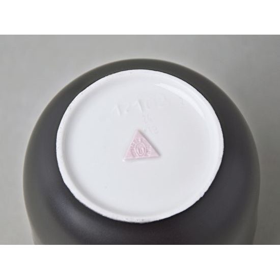 Dóza s pírky a zlatou stuhou 9,5 x 9 cm, Černý fond + zlato, Porcelán Duchcov