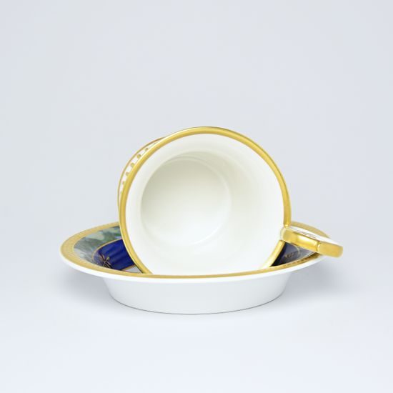 Cup and Saucer Johan, Prague 1848, 200 ml, Gold Etching, hand-painted by Roman Široký, Haas a Czjzek Porcelain