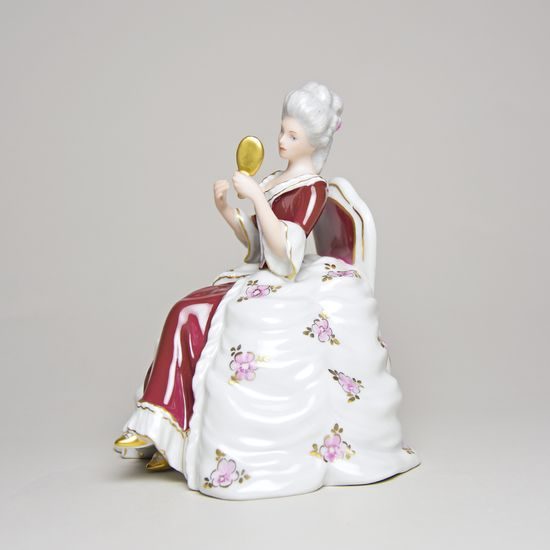 Lady sitting with mirror rococo 12 x 14 x 15 cm, Purple, Porcelain Figures Duchcov