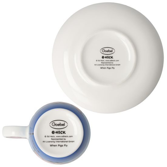 Espresso šálek a podšálek When Pigs Fly 100 ml, jemný kostní porcelán, Ed Heck, Goebel